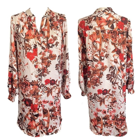 H&M Fall Floral Long Sleeve Button Down Blouse Dress sz 12 - Picture 11 of 12
